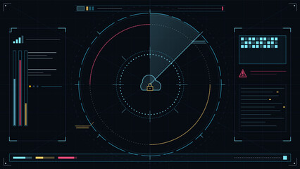 Monitoring data security on a user interface in a digital system with charts and indicators at nighttime