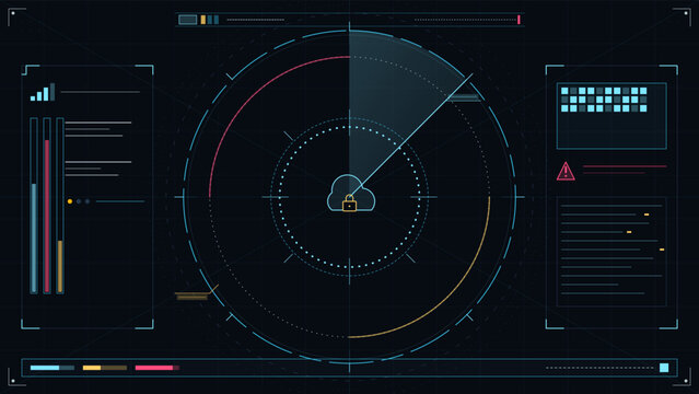 Monitoring data security on a user interface in a digital system with charts and indicators at nighttime