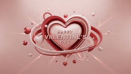 Celebratory valentine's day heart with 3d text and romantic design elements whit background