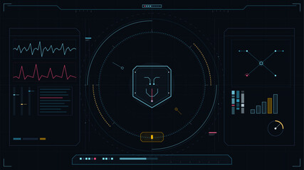 Data analysis display shows readings and graphs for monitoring system performance in a high-tech environment