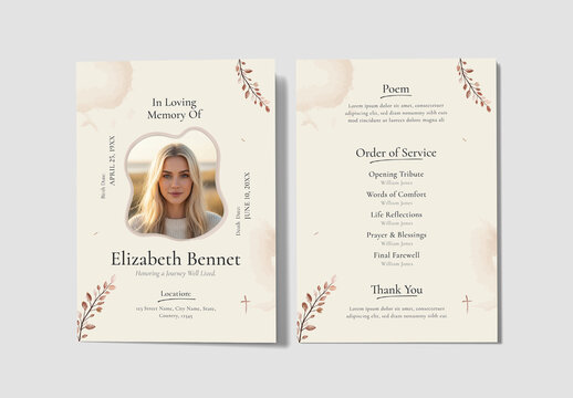 Elegant Watercolor Floral Funeral Program Template