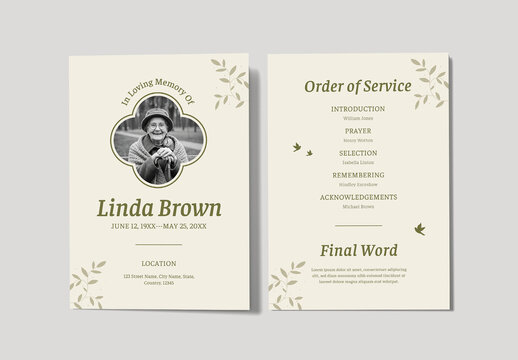 Elegant Funeral Program and Obituary Invitation Template