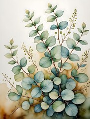 Beautiful watercolor painting of eucalyptus leaves