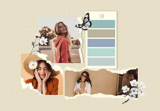 Aesthetic Moodboard Collage Mockup with Soft Pastel Color Palette
