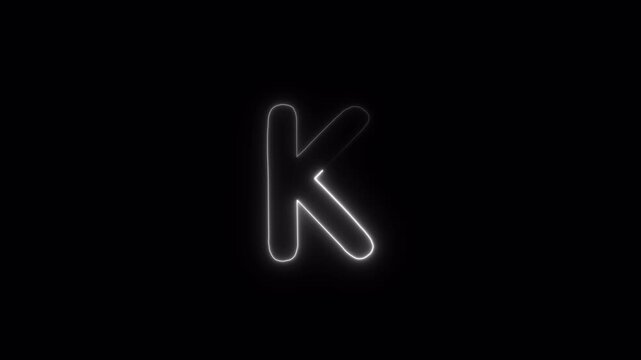 Letter K Text Animation, White Glowing Outline Typography, K Single English Alphabet Character with Transparent Background in 4K.
