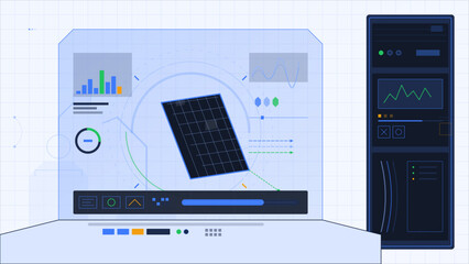 Data visualization tools display graphs and charts on a user interface with interactive elements and panels for analysis