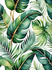 Beautiful watercolor tropical leaves on white background