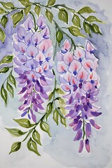 Beautiful wisteria flowers painted in watercolor style