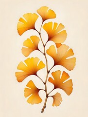 Beautiful yellow ginkgo biloba leaves on a branch