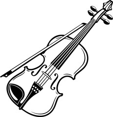 Obraz premium Violin Musical Instrument Black and White Vector Illustration