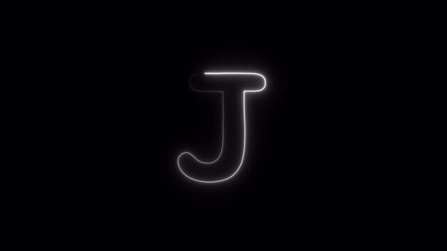 Letter J Text Animation, White Glowing Outline Typography, J Single English Alphabet Character with Transparent Background in 4K