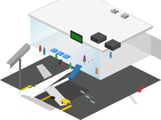 Large indoor space with people interacting and engaging in various activities during daytime in a modern environment