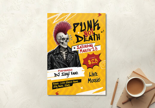 Grunge Punk Music Night Flyer with DJ Performance and Rock Style