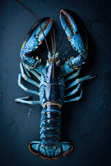 Whole raw blue lobster on dark slate background, top view