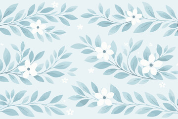 Minimalist_White_Flower_and_Light_Blue_Leaves_Pattern