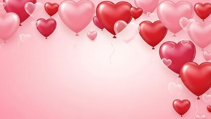 Celebration of love with heart shaped balloons in romantic pink whit background