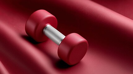 Vivid image of shiny dumbbell resting on luxurious fabric surface for exercise motivation
