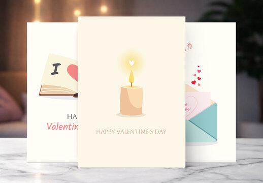 Minimal Valentine&rsquo;s Day Greeting Card with Candle and Heart Light Illustration