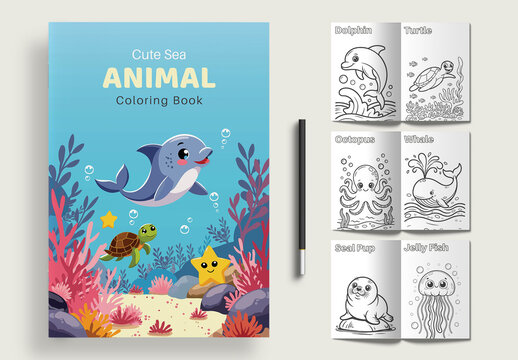 Ocean Animals Coloring Book for Kids Drawing with Illustrations