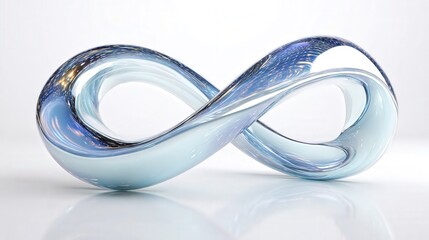 Abstract infinity loop made of glass and light isolated on white background