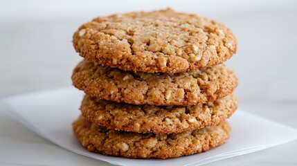 Decorative shot of baked oatmeal cookies showcasing crunchy edges and soft interior