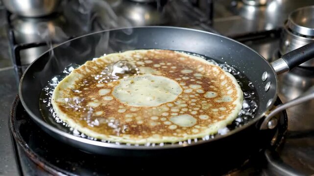 Pan-baked pancake tableau pancake cooking process