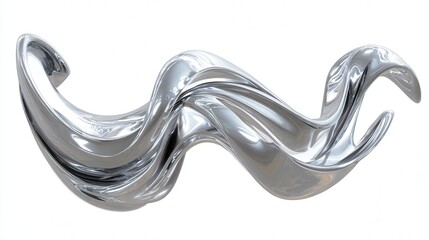 Abstract liquid-metal swirl sculpture isolated on white background