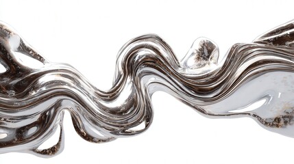 Abstract liquid-metal swirl sculpture isolated on white background