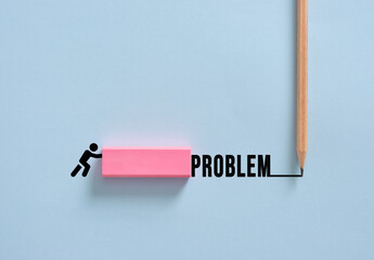 Stick figure erasing a problem with a pink eraser