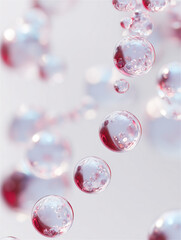 下側に赤い液体の透明な水滴が浮かんだ背景