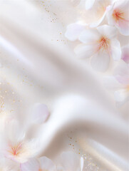 優しいピンクの桜の花が上下に配置された上品な背景