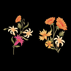 Abstract seamless color full paisley flower leaf bunch pattern