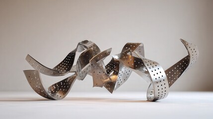 Abstract metallic sculpture representing creativity isolated on white background