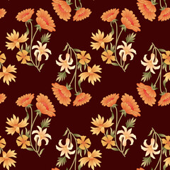 Abstract seamless color full paisley flower leaf bunch pattern