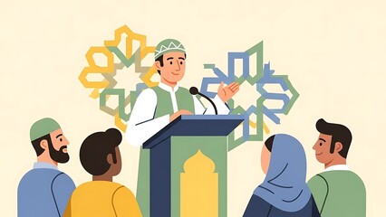 Imam delivering sermon to congregation at mosque