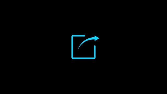 Abstract cyan colour link Share icon on black background. Arrow symbol. Sharing sign with arrow looped animation symbol. Concept of social media.