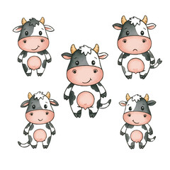 Obraz premium A funny and cute cartoon cow with her calf smiling together on a happy farm illustration