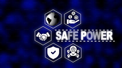 Safe Power Concept with Security Icons and Business Symbols on a Dark Blue Background protection global