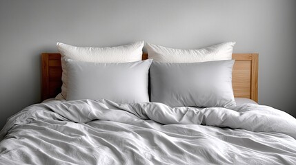 Simple cozy bedroom, Charming minimalist bedroom with textured linens and soft shadows