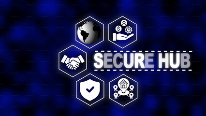 Secure Hub Concept with Global Network and Financial Icons security