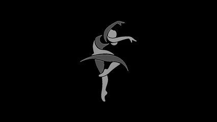 Stylized grey ballet dancer in motion against black background movement