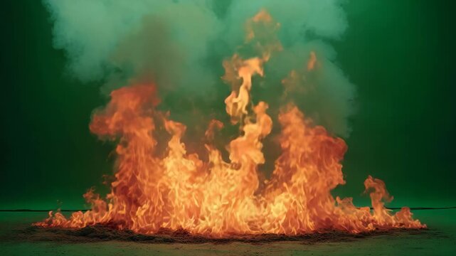 Intense Fire Flames and Smoke Explosion on Dark Background Dramatic Energy Concept