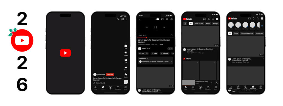 Youtube mockup social media template. Youtube video template. Youtube shorts mockup phone ui screen display. Youtube video frame in smartphone screen template vector. Youtube in smartphone frame.
