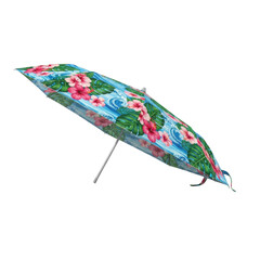 Tropical hibiscus flower and monstera leaf pattern umbrella with blue waves pink