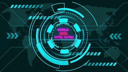 World Data Intelligence Intro Screen with Neon HUD and Global Map image photo