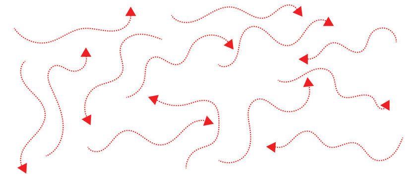 dotted wave curve arrow icon set, collection of dot arrow icon set.