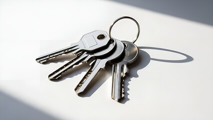 Keys placed on a flat surface with soft light shining on them in a simple indoor setting during daytime