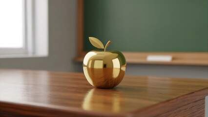 Metallic Golden Apple on Teacher Desk