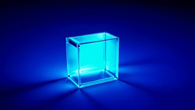 Blue background transparent cube material Blue light and shadow cube