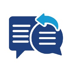 blue chat bubbles with arrow pointing to the right